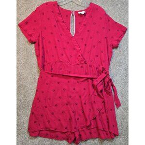 Anthropologie Pink ETT TWA Greenbrier Romper Embroidered Wrap 3" Inseam Women XL